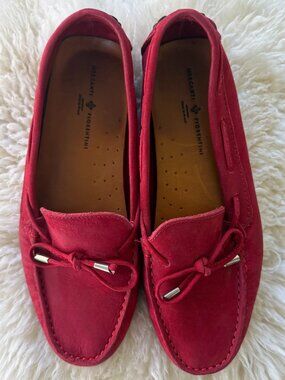 Italian Leather Driving Loafers Mercanti Fiorentini Red Size 8 Flats Moccasins